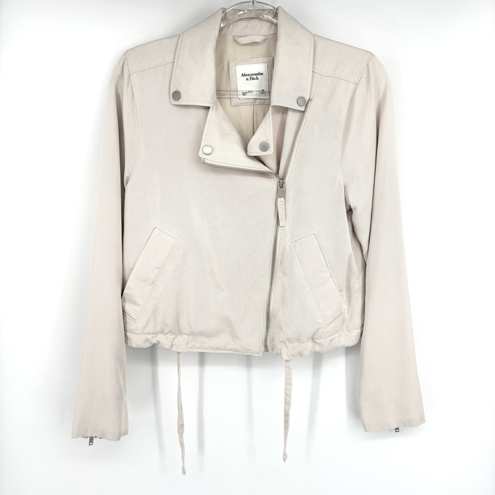 Abercrombie & Fitch The Drapey Moto Jacket Size Medium Cream Lightweight Crop